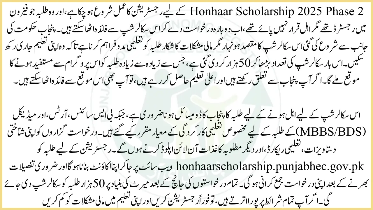 Honhaar Scholarship 2025 Phase 2