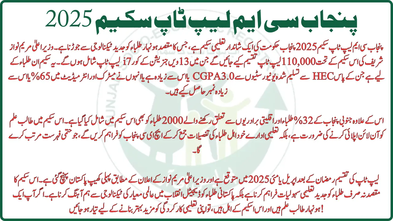 Punjab CM Laptop Scheme 2025 Details